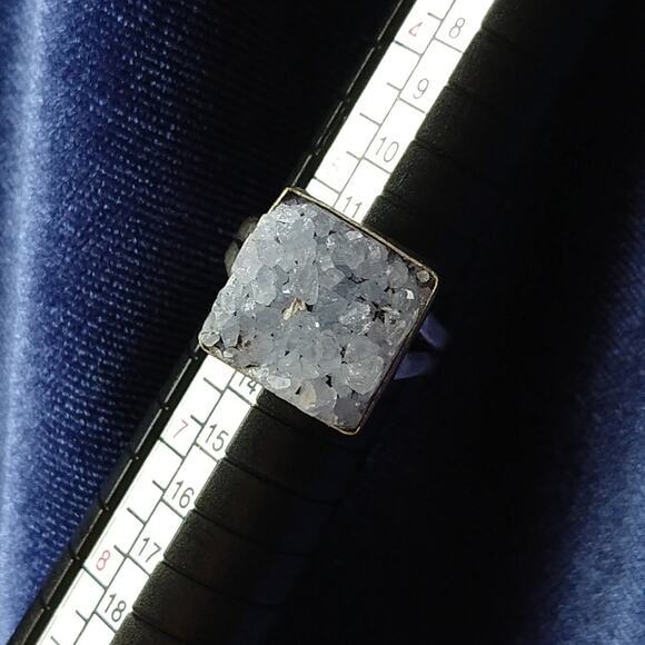 Natural Crystal Square Silver Ring size 5.75 reflective sparkly gemstone - Picture 12 of 14